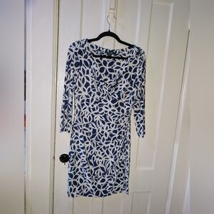 Ralph Lauren Navy & White Patterned Wrap-Style Dress